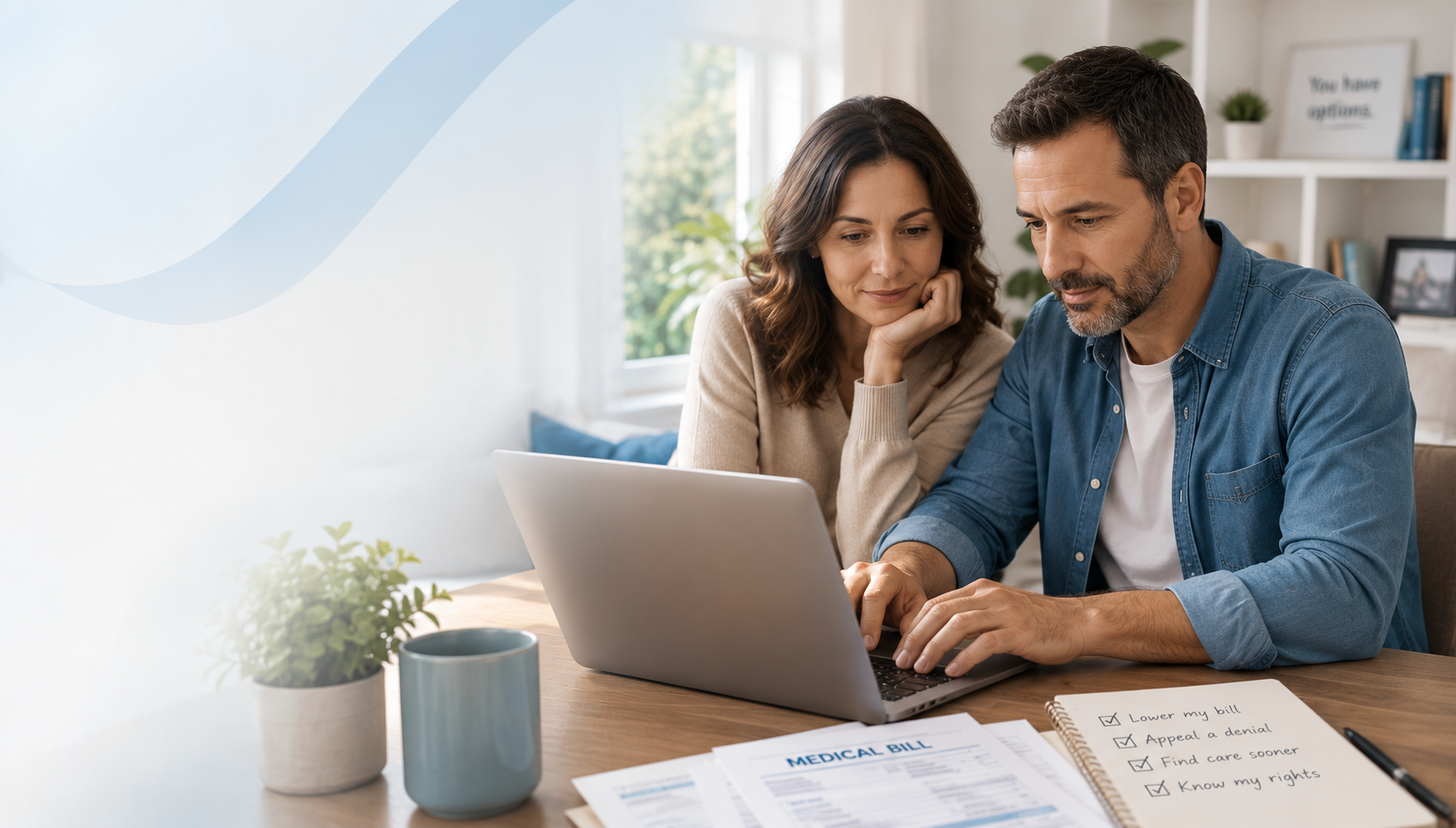 A couple reviewing healthcare information together on a laptop
